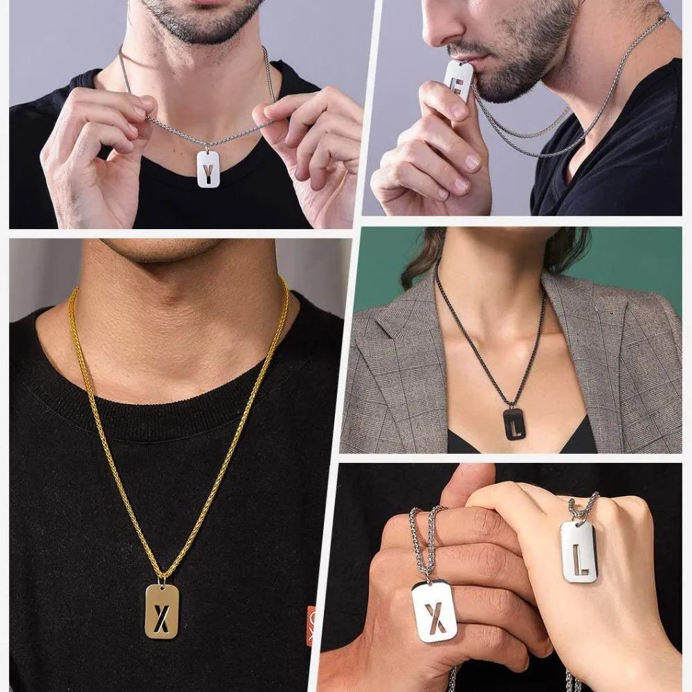 Hip Hop Stainless Steel Men Women Pendant Necklace Hollow 26 Letter Without Plating Design Style Chain for Daily Wear and Gift