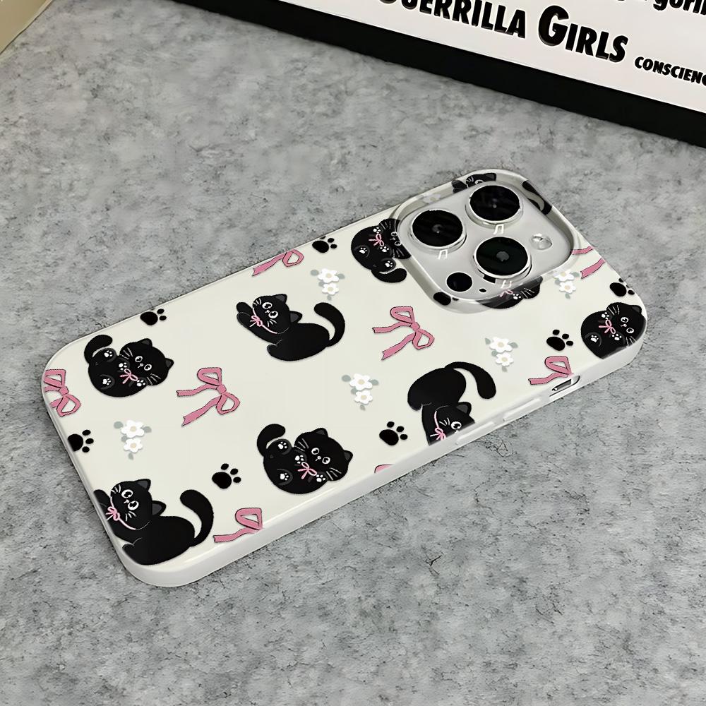 Black Cat Bow Ins Style Silicone Case For Iphone 14 13 12 17 16 Plus 15 11 Pro Max Trendy Aesthetic Back Cover