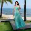 [With Chest Pads] Summer New Holiday Style Printing Suspender Dress Women's Seaside Beach Backless A-shaped Long Dress
