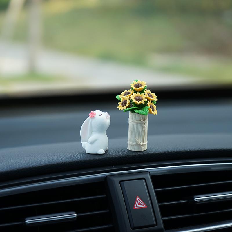Sunflower Mini Car Decor Ceramic Vase Premium Dashboard Ornament Handmade Clay Art