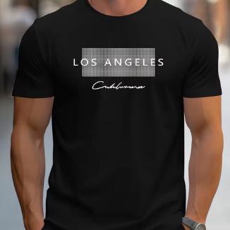 Men's Summer Loose Los Angeles Graphic Print Slim Casual Sports Round Neck Short Sleeve T-Shirt Top