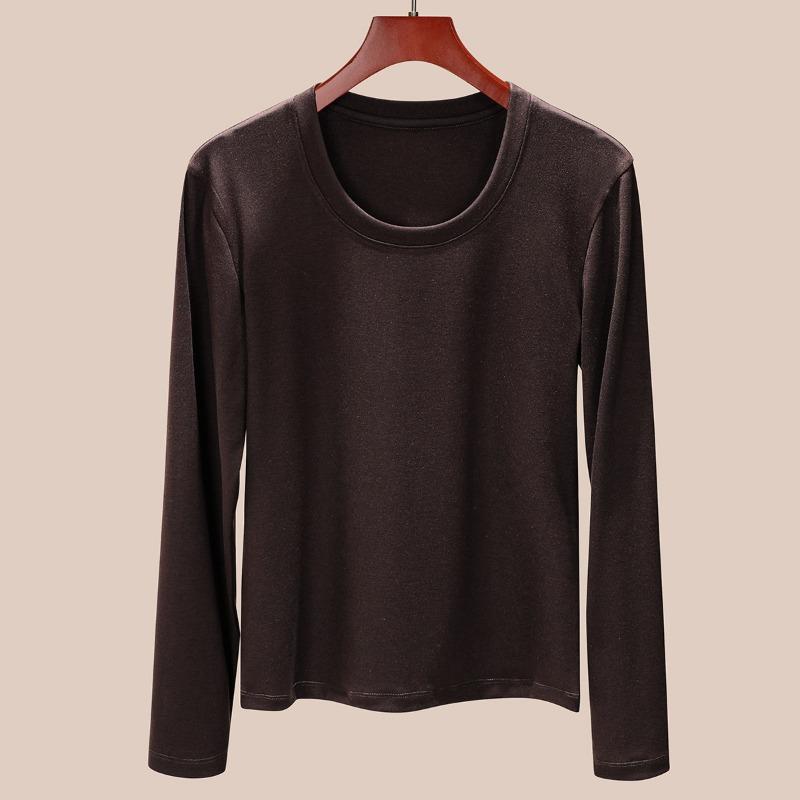 Neck Long-sleeved Tencel T-shirt Bottoming Shirt Women's Autumn Inner Wear Low Neck Slim-fitting and Thin Lyocell Top