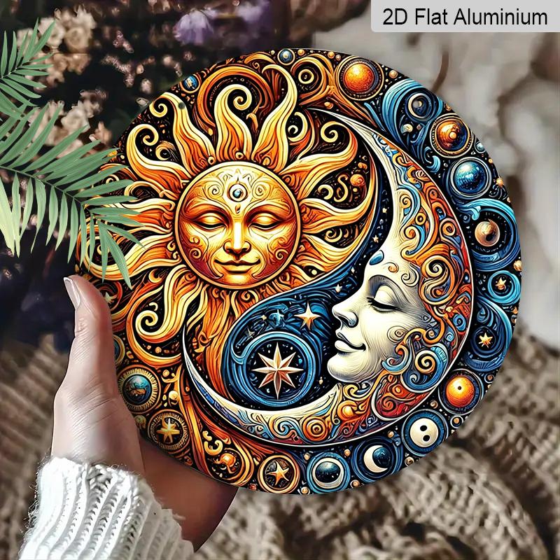 2D Flat, 1pc Fantasy Sun & Moon Metal Aluminum Sign - Mysterious Art Style Aluminum Wall Decor for Garden, Patio, Indoor & Outdoor Use - Celestial