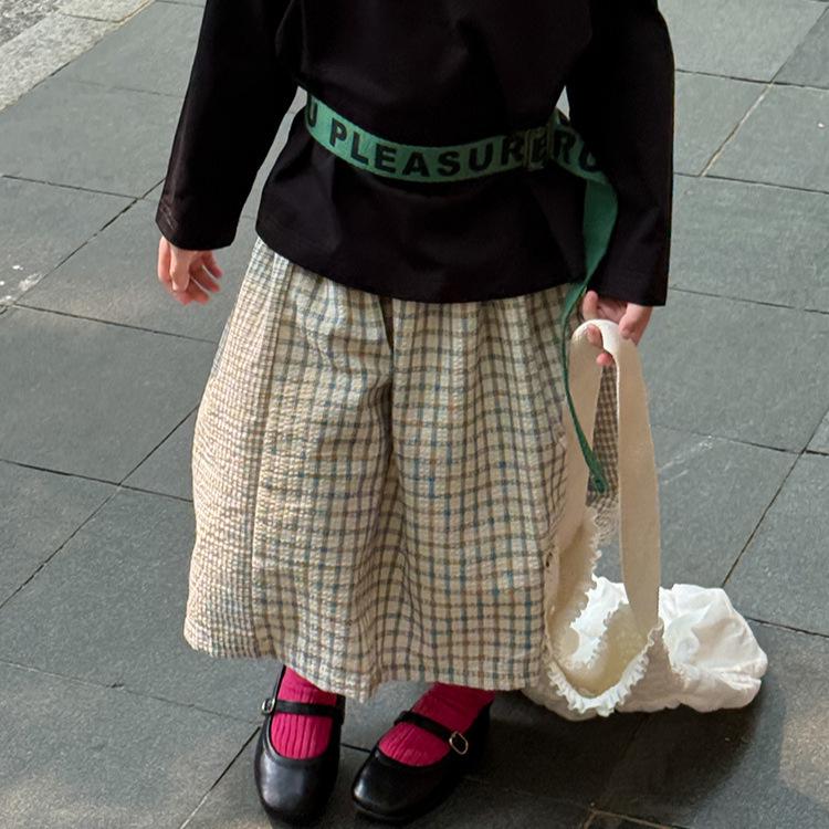 

Клетчатая лоскутная юбка миди для девочек - 2025 Осень Корейский и японский стиль Длинная юбка, многослойная 140cm
