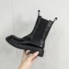 Leather Retro Platform British Style Chelsea Short Boots Women's Autumn and Winter Velvet Medium Tube Pleated Cigarette Boots Martin Boots