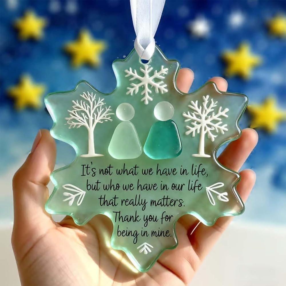 Snowflake Shaped Sea Glass Friendship Handcrafted Ornament Companionship Keepsake Christmas Tree Decoration for Best Friends