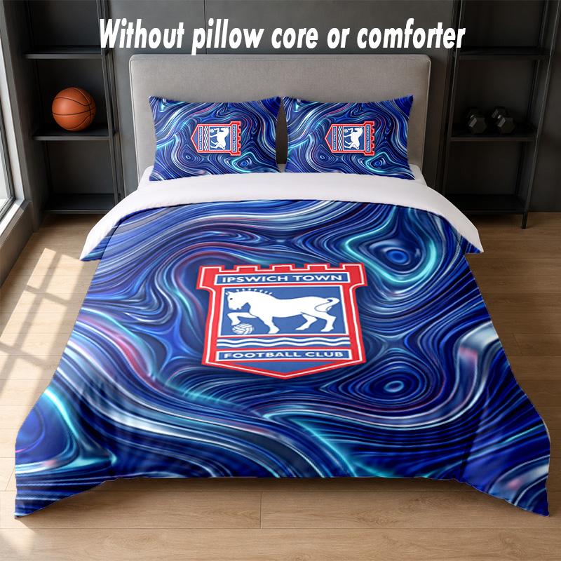 Set Biancheria da Letto Design Calcio Ipswich Town 1 Copripiumino + 2 Federe Morbido Traspirante Biancheria da Letto per la Casa