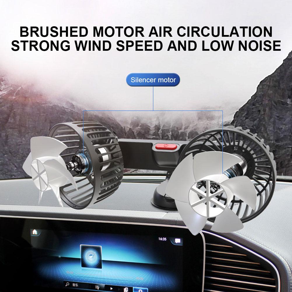 USB 5V Auto Cooler Fan Dual Head Vehicle Mounted Fan 360 Degree Rotation Adjustable 3 Speeds Car Electrical Appliances