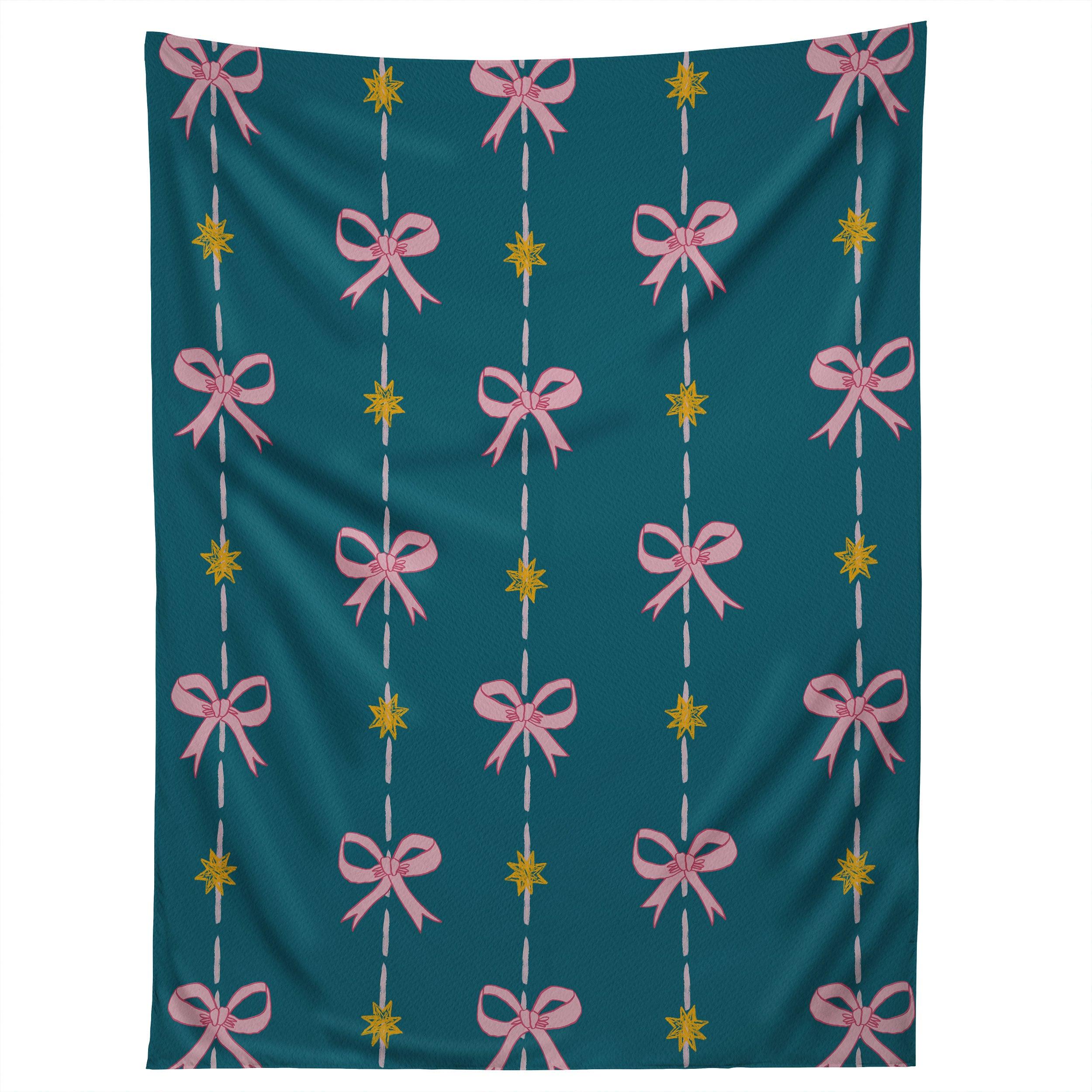 CUTE HAIR BOWS STARS IN TEAL tapestry 75x100