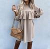 Women's And Winter Dress Color Long Sleeve Loose Waist Sexy Pleated Skirt