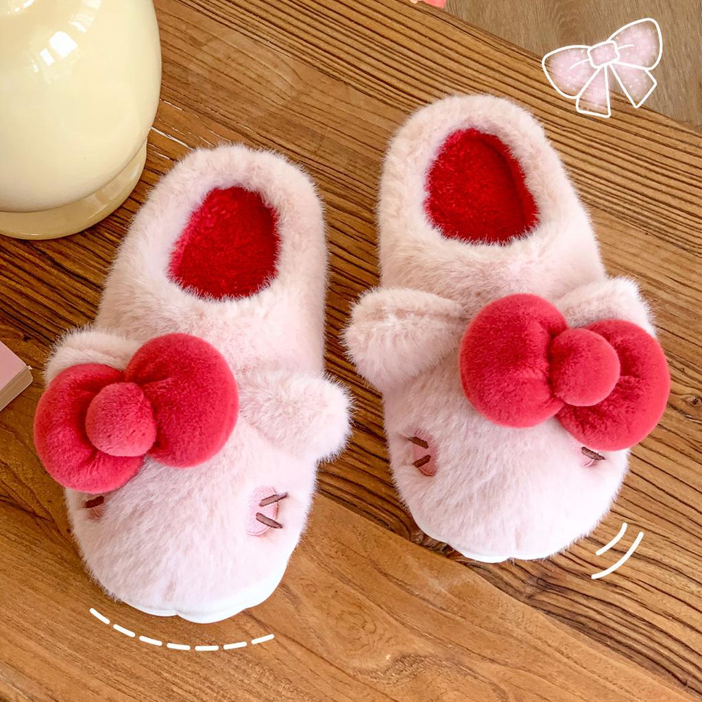Cute plush cotton slippers winter indoor home thick bottom non-slip plush warm cotton mop