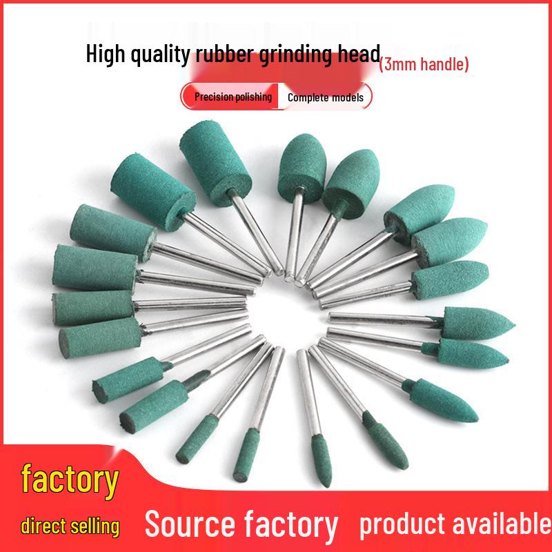 3mm Rubber Grinding Head with Handle - Cylindrical Polishing Wheel for Metal and Jade