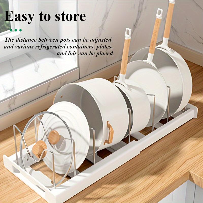 1pc Expandable Stainless Steel Pot Organizer Rack with Adjustable Dividers, Uncharged Multi-Purpose Kitchen Cabinet Cookware Storage for Pots and Pans