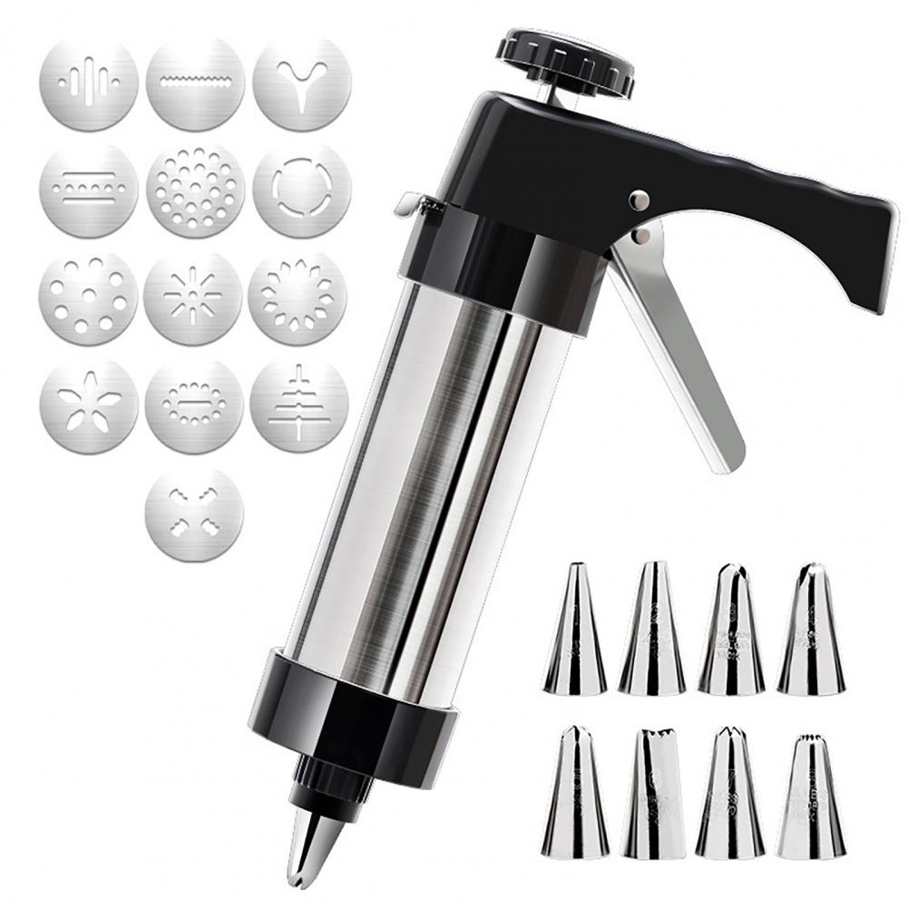 Food-grade Cookie Press Stainless Steel Cookie Press with Nozzles Biscuit Maker Dough Squeezer Cookie Decorating Kit for Diy