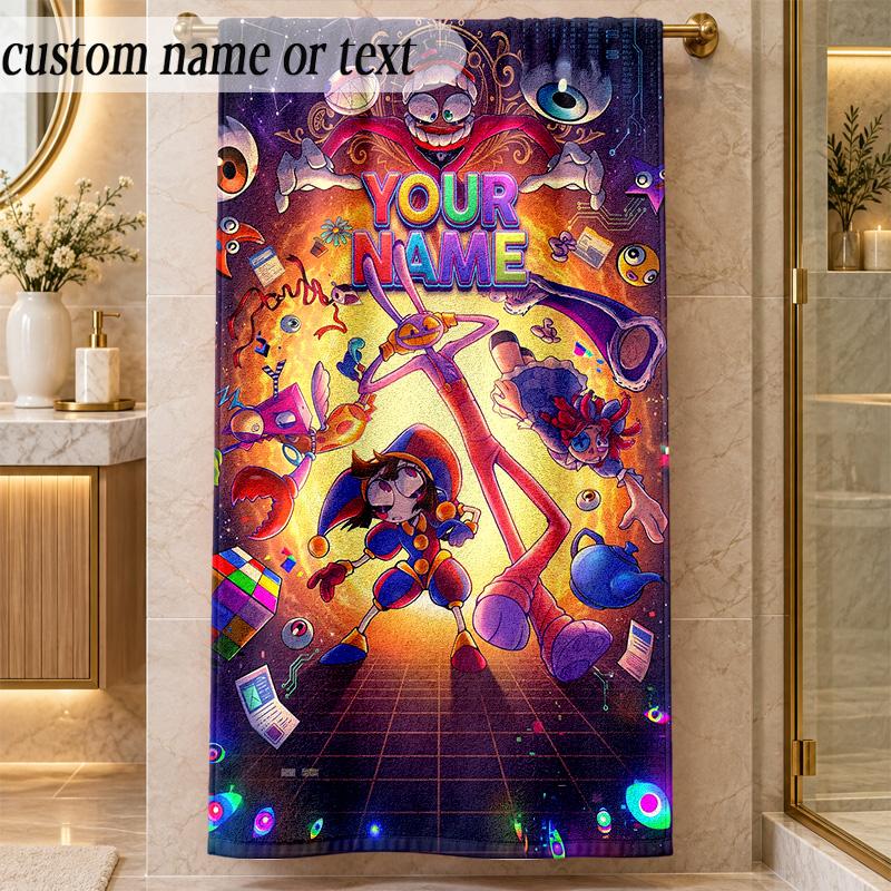 Beach TowelThe Amazing Digital Circus Custom Name Text Personalized Soft Towel for Beach Pool Indoor Home Decor Gift