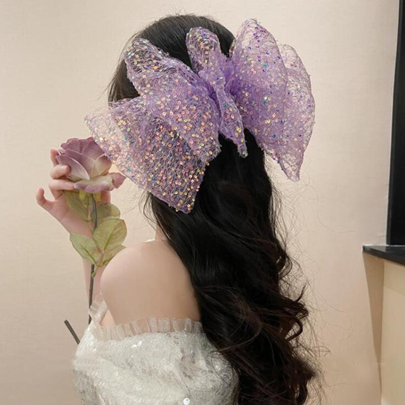 Cute Style Sequins Bowknot Shape Hair Claw Summer Hair Accessories for Women High Ponytail Party Anti-Slip Hairpins