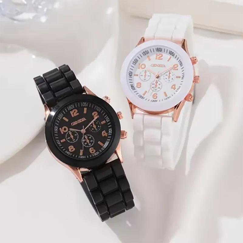 2ks Luxusní dámská sada hodinek Móda Luxusní Elegantní slitinové náramkové hodinky Silikonový řemínek Pár Hodinky Muži Quartz Vánoční dárky