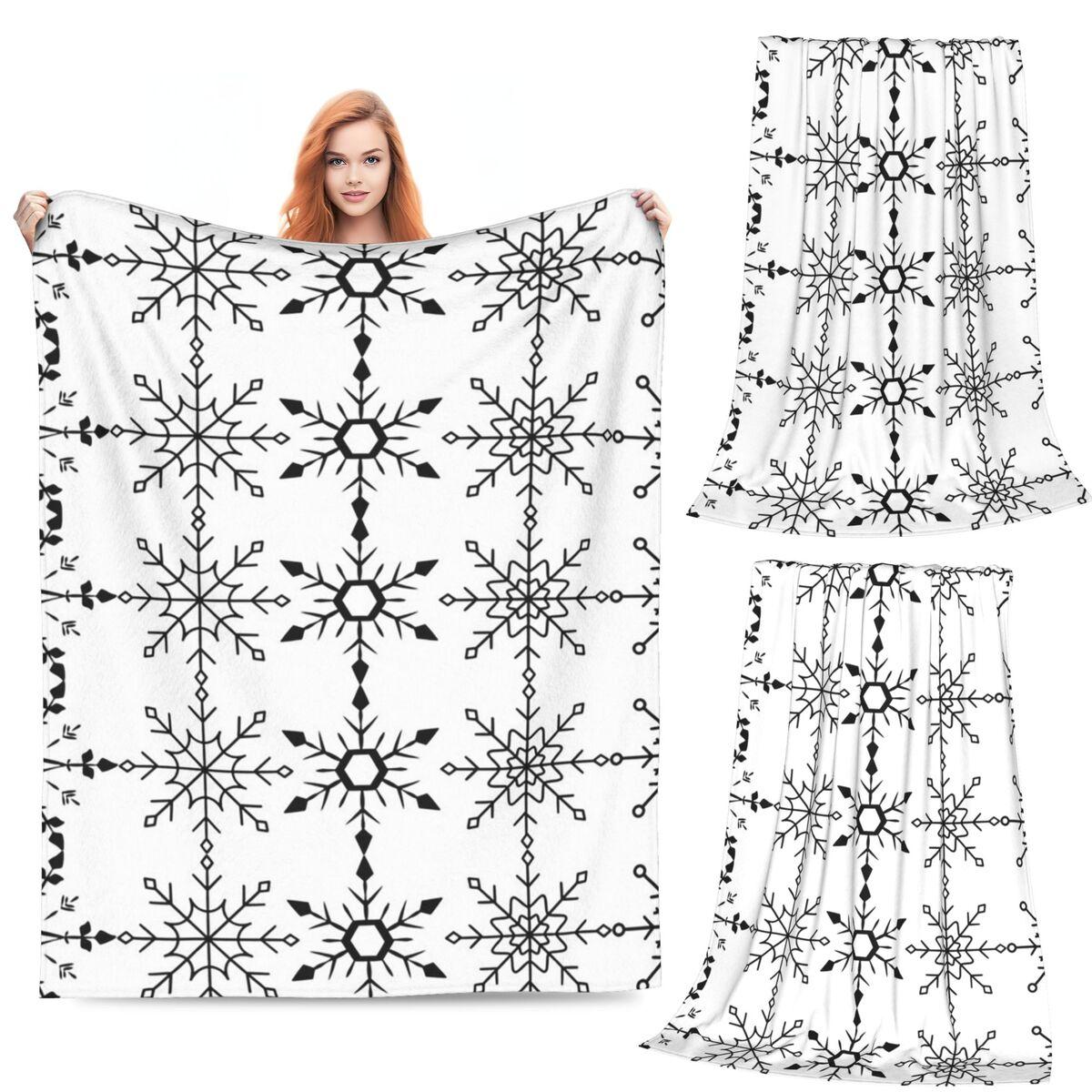 

Black And White Snowflake Christmas Blankets Soft Warm Flannel Throw Blanket Plush for Bed Living room Picnic Travel Home Couch 80x120cm
