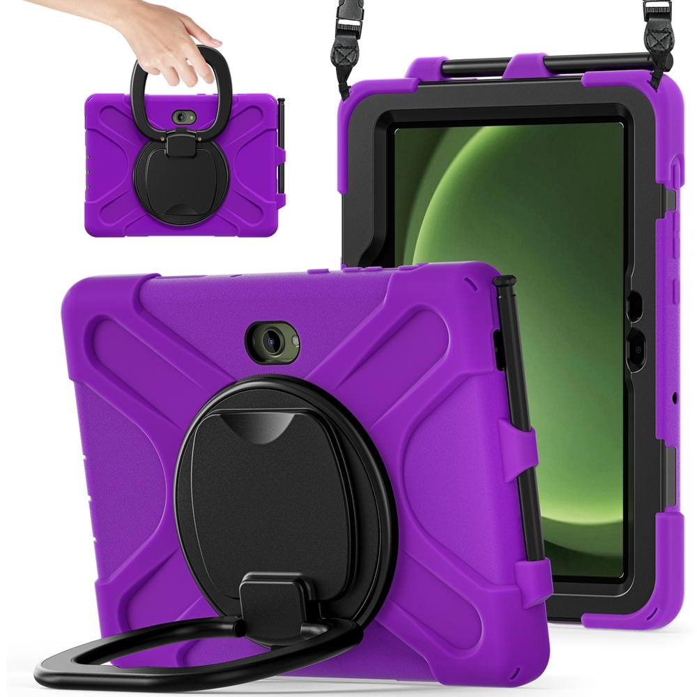 Coque Antichoc pour Enfants pour Samsung Galaxy Tab Active 4 5 Pro 10.1 pouces Support Anneau de Traction Sécurisé Housse avec Sangle d'Épaule Tab Active4 Pro 2022 violet