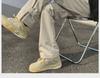 Men's Black Buttoned Combat Pants - American High Street Style, Trendy Workwear for Spring & Autumn, Handsome Flared Design