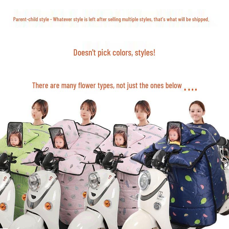 Winter Fleece-Lined Windshield Cover for Parent-Child Electric Cars with Shoulder Protection