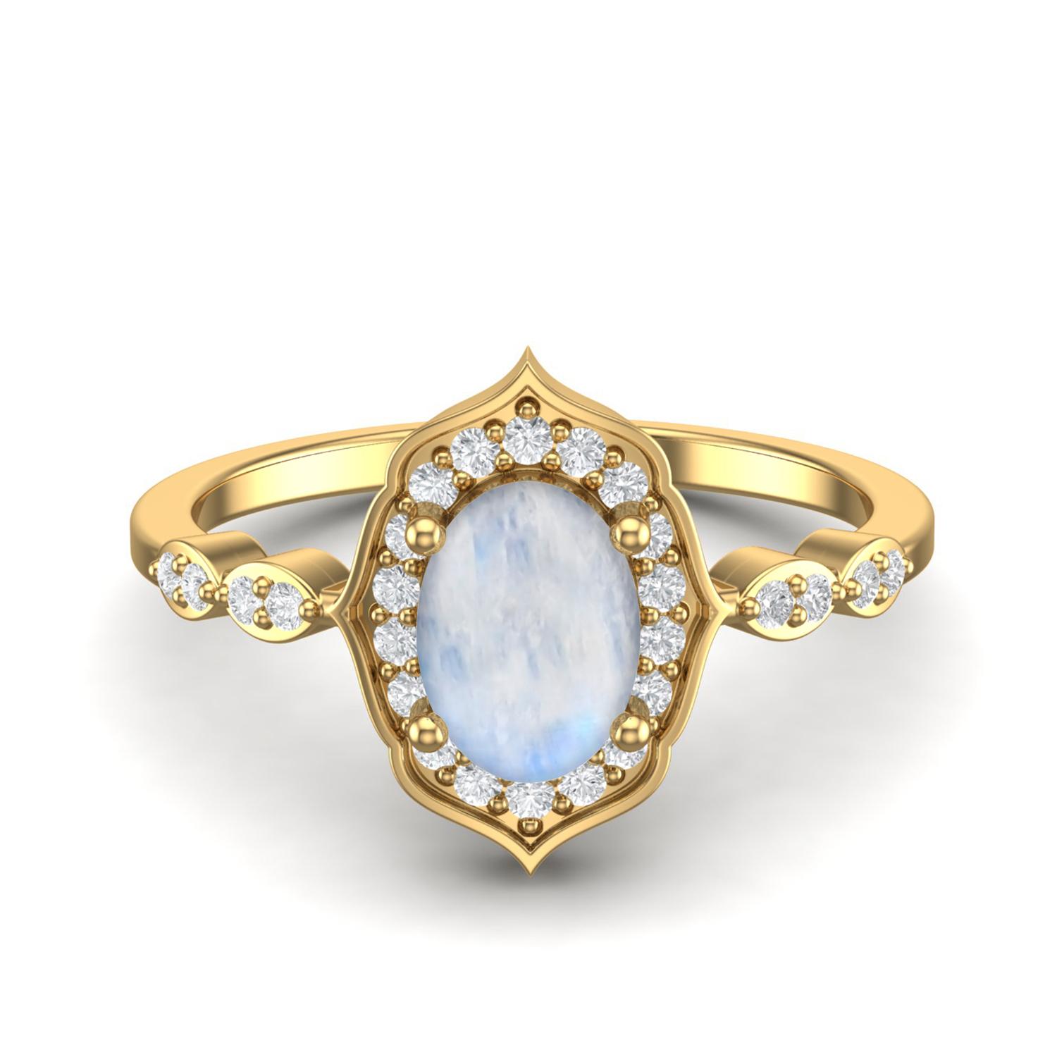 7X5 MM Oval Natural Moonstone  925 Sterling Silver Gold Vermeil Designer Engagement Women Ring 8 жёлтый