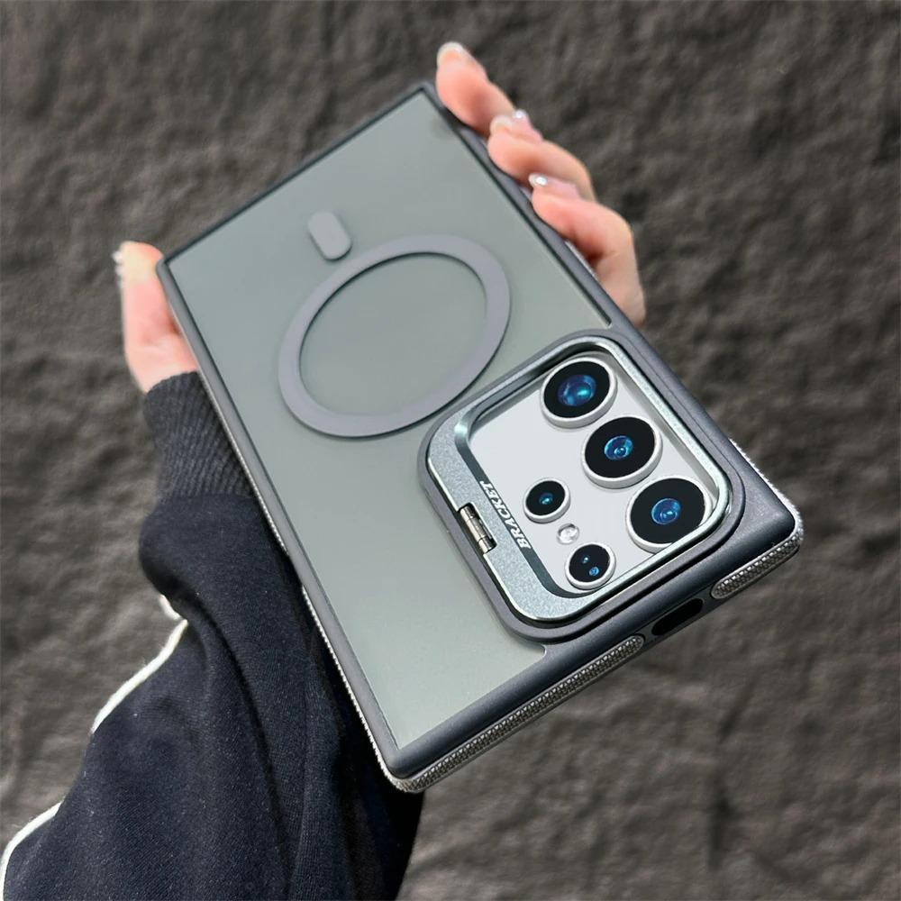 Suitable for Samsung S25 Ultra Lens Invisible Metal Bracket Mobile Phone Case S24 Magnetic Contrast Color S23FE Transparent Sleeve