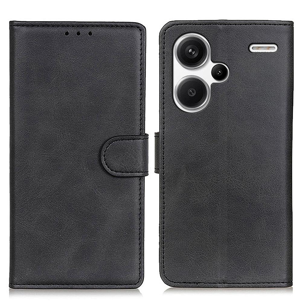 

For Xiaomi Redmi Note 13 Pro+ 5G Cell Phone Cases Cowhide Texture Folio Flip PU Leather Cover Black