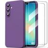 Case for Samsung Galaxy A27 5G, Non-Slip Anti-Scratch Silicone Night Purple - 2 Tempered Glasses