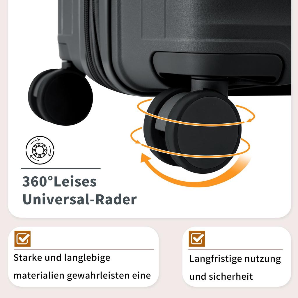 TSA-Schloß Koffer 3er Reisekoffer Trolley Kofferset, Handgepäckskoffer Vergrößerbares Gepäck, Rollkoffer mit Teleskopgriff und 4 Rollen