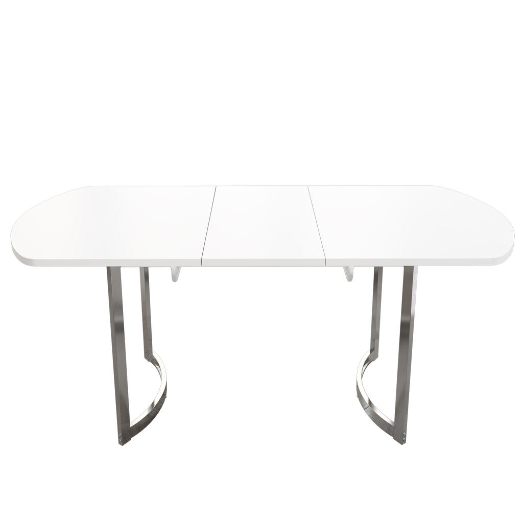 Extendable Dining Table 140/180 x 80 cm, Modern Style, High-Strength Alloy Bracket, Suitable for 4-6 People, White + Silver-Plated Table Legs