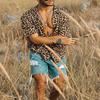 Men Summer Lapel Short Sleeve Shirt Top Leopard Print Single-Breasted Thin Hawaiian Beach Casual Shirt Streetwear