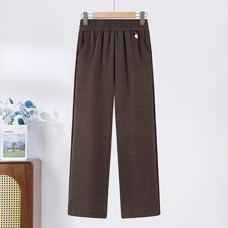 2024 Fashionable High-Waisted Woolen Pants for Middle-Aged & Elderly Women - Elastic Waist, Loose Fit, Plus Size for Autumn/Winter
