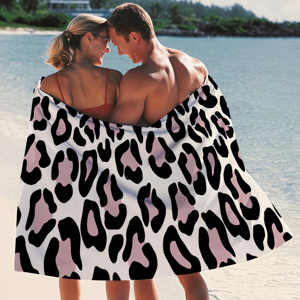 Pink White Leopard Print Towel Quick Dry Absorbent Beach Towel for Sports, Fitness, Swimming and Outdoor Activities
