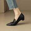 Office Lady Elegant Black Shoes Women's Pointed Toe Mid Heels 2026 New Genuine Leather Retro Pumps