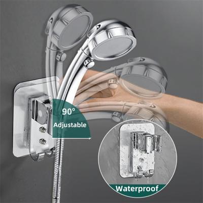 Strong Adhesive Aluminum Wall Shower Head Holder with 2 Hooks 90° Adjustable Bathroom Accessories Stand Brackets