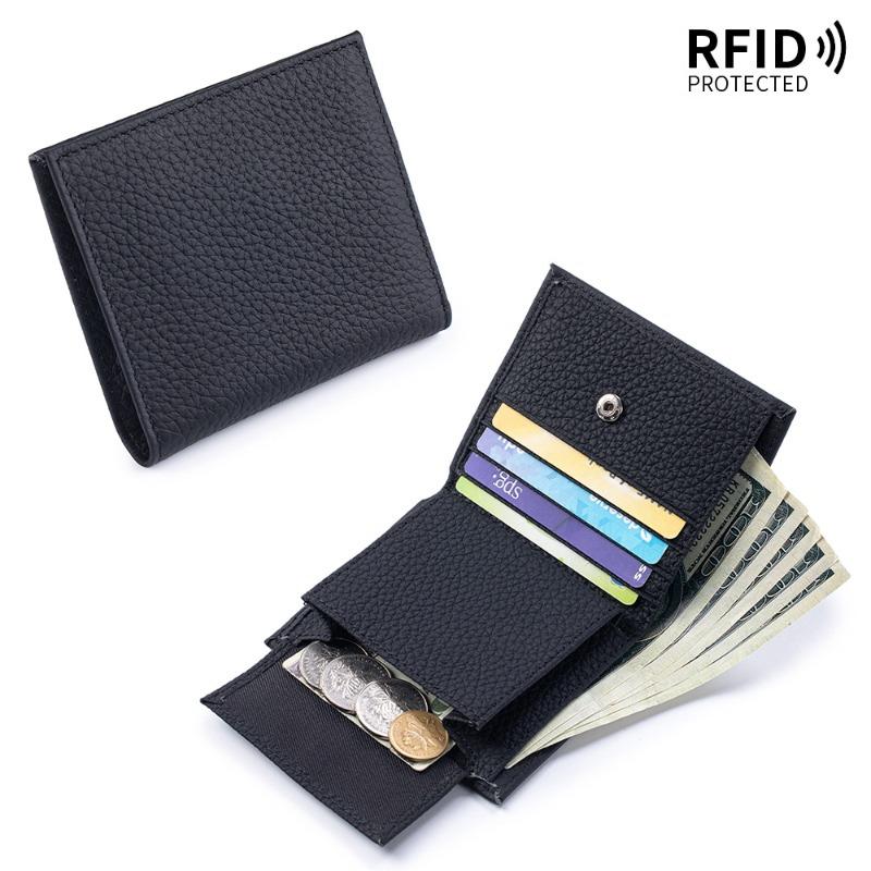 New Leather Ultra-thin Short Wallet Multi-functional Two-fold Wallet First Layer Leather Cowhide Light Luxury Card Bag Change Bag Female