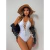 Women's Fashionable One-piece V-neck Swimsuit, One-piece Drawstring Swimsuit For Women