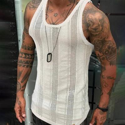 Herren Sommer New Style Herren Dünnes Atmungsaktives Sport Fitness Ärmelloses Strickhemd Lässiges Loses Strick-Tanktop