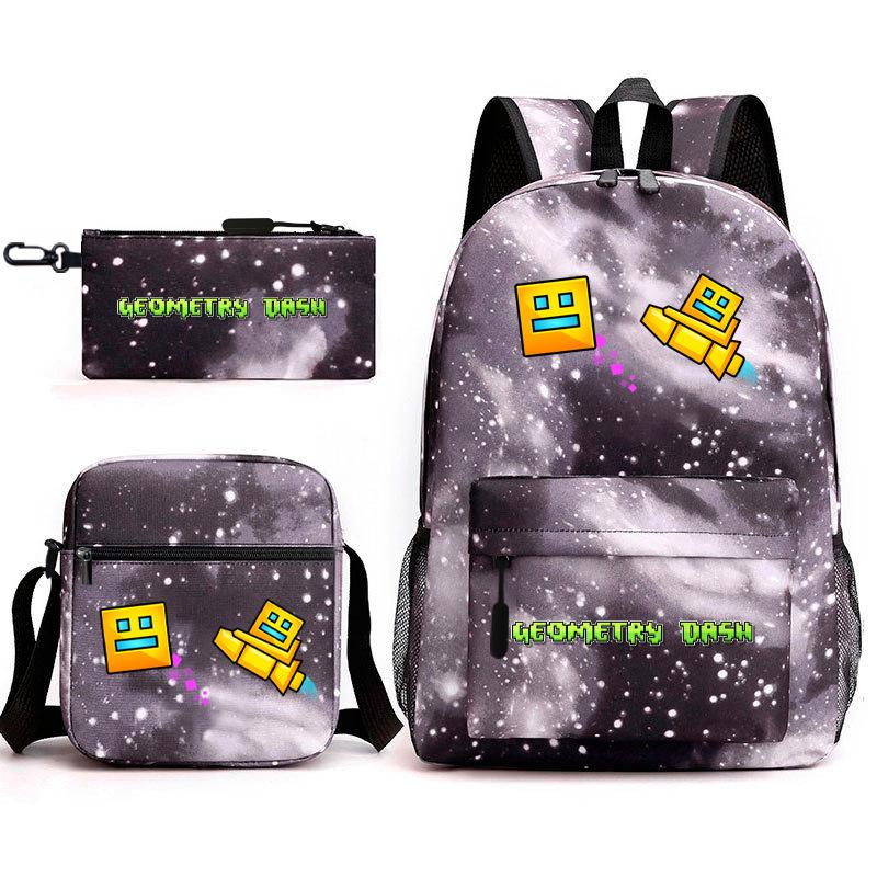 Geometry Sprint Game Backpack Geometry Dash Heat Transfer Backpack Elementary School Bag Leisure Bag