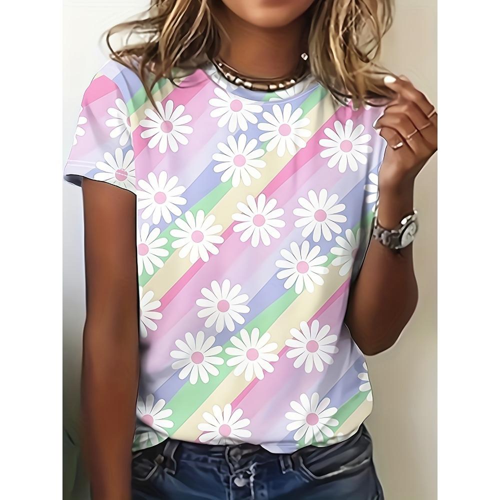 Summer Colorful Floral Flower T-Shirts 3D Print Women's O-Neck Short Sleeve T Shirt Harajuku Top Y2k Casual Tees Female Clothing
