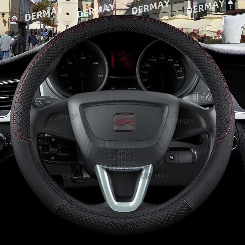 Funda para volante de coche Seat Ibiza 6L 6J 6P 6F KJ1 FR, piel sintética, antideslizante, 9 colores, accesorios para coche, envío rápido.