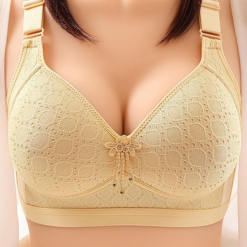 Large size without steel ring, comfortable gathering, side folding, breathable, sweat absorbing, thin mold cup, four row buckle, mom's bra