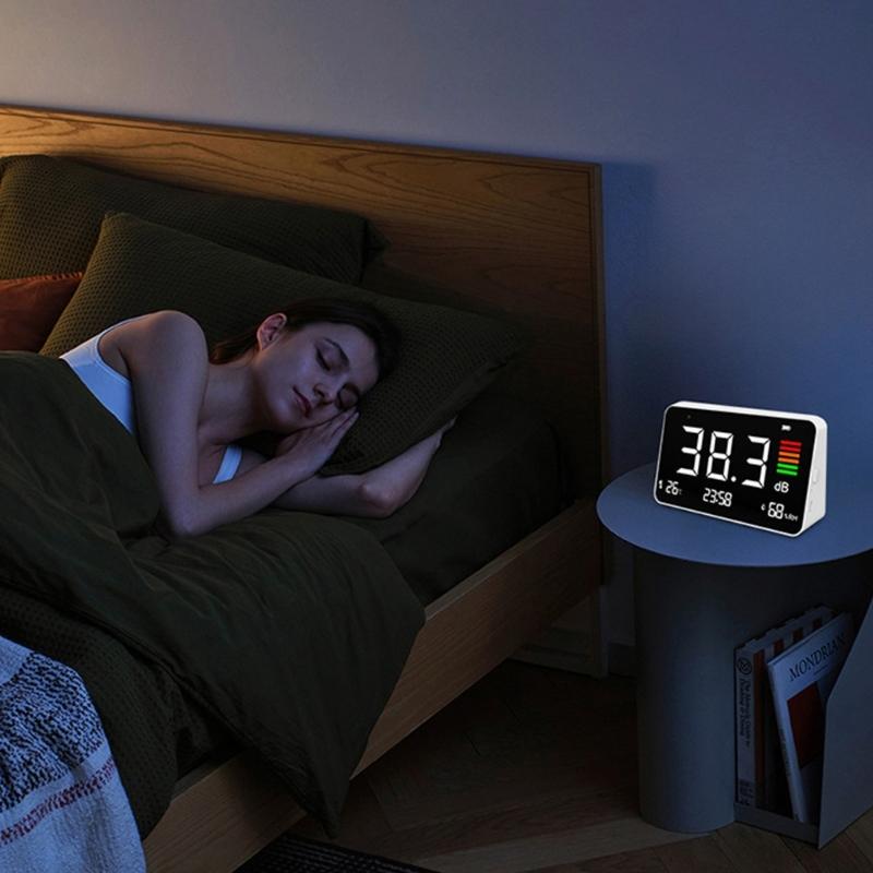 SPL Noise Tester Rechargeable Decibel Meter Desktop Digital Sound Level Meter with Time Temperature and Humidity Display