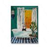 Bath Cat Print Peekaboo Funny Cat Pooping Matisse Painting Poster Wall Decor Toilet Bathroom Bathtube Wall Art Canvas Painting