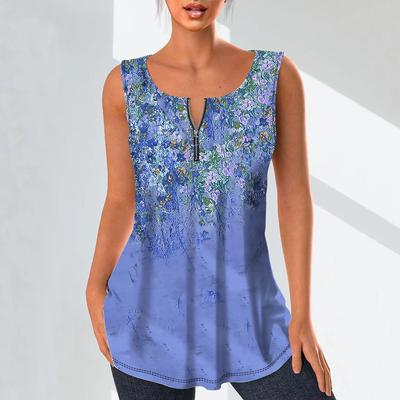 Camisetas Femininas de Moda Decote V Tops Casuais T-shirt Senhoras Renderização 3D Estampa de Flores Regata Plus Size Sem Mangas Blusa Regatas