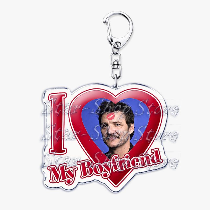 Hot Pedro Pascal I Love My Boyfriend Heart Keychain for Women Accessories Key Chain Ring Keychains Jewelry Fans Gifts