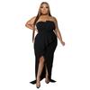Großgröße Schwarz Trägerlos Rüschen Schlitz am Oberschenkel Bodycon Maxikleid