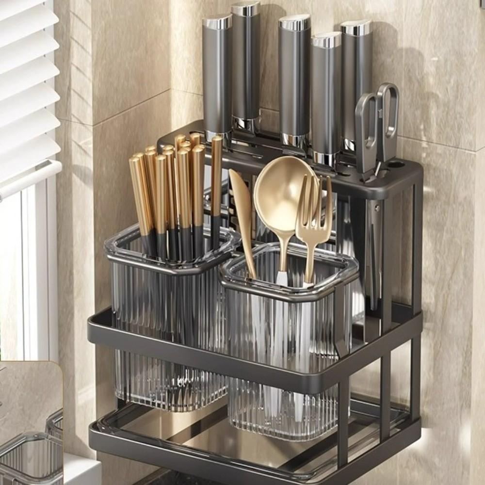 Mildew-Proof Kitchen Storage Rack Carbon Steel Cutlery Organizer Drain Rack  Countertop Storage