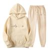 Womens Casual Hooded Sweatshirt Set Loose Fit College Style Printed Long Sleeve Top Drawstring Pants